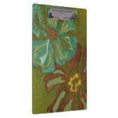 緑の背景に水色と焦げたオレンジ色の花 クリップボード (右)