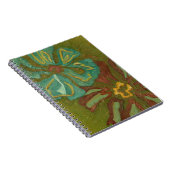 緑の背景に水色と焦げたオレンジ色の花 ノートブック (右側)