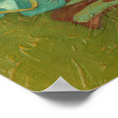 緑の背景に水色と焦げたオレンジ色の花 ポスター (角)