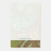 緑の背景に水色と焦げたオレンジ色の花 ポストイット (正面)