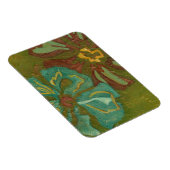 緑の背景に水色と焦げたオレンジ色の花 マグネット (右側)