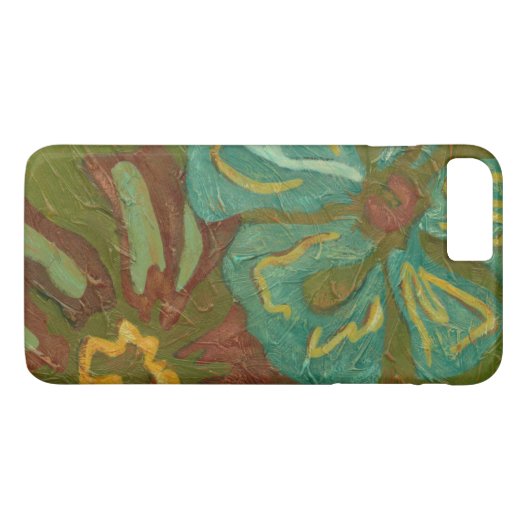 緑の背景に水色と焦げたオレンジ色の花 Case-Mate iPhoneケース (裏面(横))