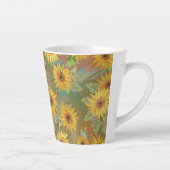 緑の背景に水色の黄色のひまわり カフェラテマグ (右)