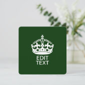 緑の背景に王冠のデザイン「KEEP CALM」 カスタマイズ可能! (スタンド正面)