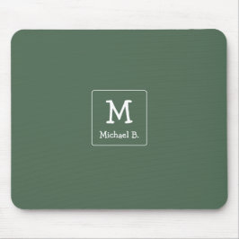 緑の背景に白いモノグラムと名前 マウスパッド