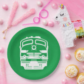 緑の背景に白い列車のエンジンプロファイル ペーパープレート (パーティー)