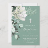 緑の背景に白い花束　洗礼式 招待状 (正面)