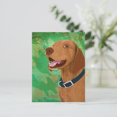 緑の背景に笑顔の茶色のビズラ ポストカード (スタンド正面)