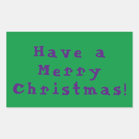 緑の背景に紫で、メリークリスマス！ 長方形シール (正面)