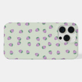 緑の背景に紫のイチゴ模様 iPhoneケース (裏面横)