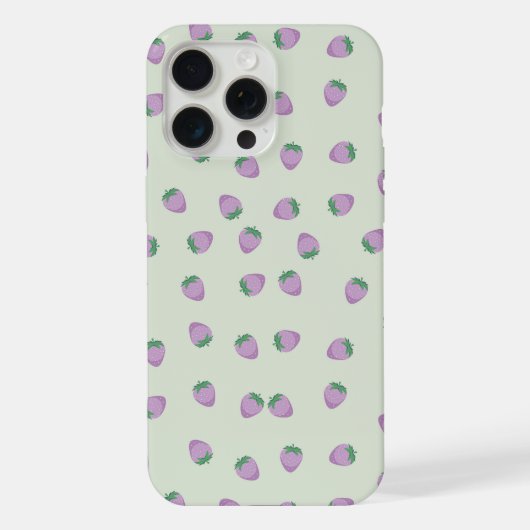 緑の背景に紫のイチゴ模様 iPhoneケース (裏面)