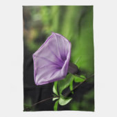 緑の背景に紫の花 キッチンタオル (縦)