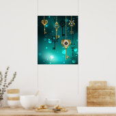 緑の背景に置かれた古いスケルトンキー ポスター (キッチン)