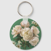 緑の背景に美しい白とピンクの芍薬 キーホルダー (裏面)