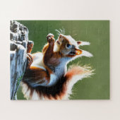 緑の背景に赤いリス ジグソーパズル (横)