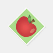 緑の背景に赤い漫画のリンゴ スタンダードカクテルナプキン (角)