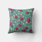 緑の背景に赤い花 クッション (裏面)