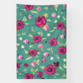 緑の背景に赤い花 横断幕 (縦)