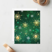 緑の背景に金のクリスマスの雪の結晶 ノートカード (正面/裏面インサイチュ)