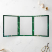 緑の背景に金のクリスマスの雪の結晶 三つ折りクリスマスカード (内部)