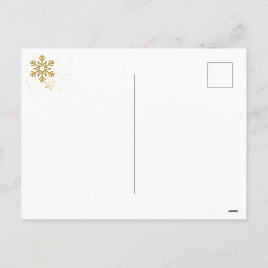 緑の背景に金の雪の結晶が舞うアイルランド語のクリスマスカード シーズンポストカード (裏面)