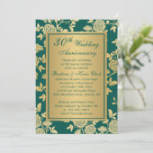 緑の背景に金色のバラ 30周年記念 招待状 (スタンド正面)