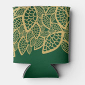 緑の背景に金色の葉レース 缶クーラー (正面)