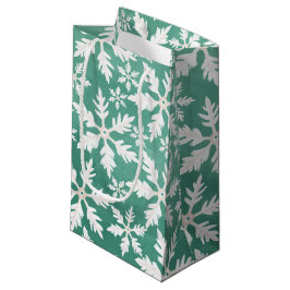 緑の背景に降り注ぐ大きな白い雪 スモールペーパーバッグ