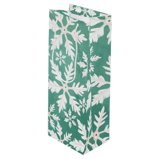 緑の背景に降り注ぐ大きな白い雪 ワインギフトバッグ (正面アングル)