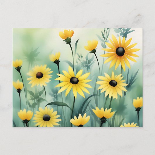 緑の背景に黄色い黒い目のサザンズ ポストカード (正面)