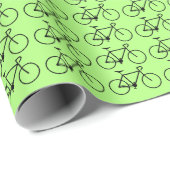 緑の背景に黒い自転車のアイコンが多い ラッピングペーパー (ロールコーナー)