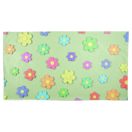 緑の背景に3Dの花 キングサイズ シングル 枕カバー (正面)