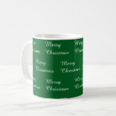 緑の背景にMerry Christmasと繰り返しプリント コーヒーマグカップ (正面左)