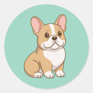 緑の背景のキュートなフレンチブルドッグの子犬 ラウンドシール
