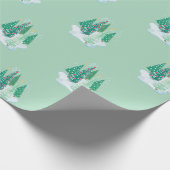 緑の背景のクリスマスツリーパターン ラッピングペーパー (角)