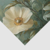 緑の背景のクリーム花模様 薄葉紙 (詳細)