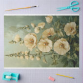 緑の背景のクリーム花模様 薄葉紙 (クラフト)