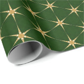 緑の背景のゴールデンスターパターン ラッピングペーパー (ロールコーナー)