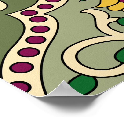 緑の背景のジオメトリックムガルペイズリーパターン ポスター (角)