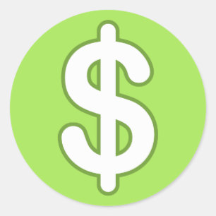 緑の背景のステッカーの白いドル記号 ラウンドシール