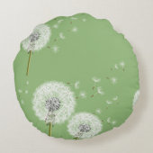 緑の背景のタンポポパターン ラウンドクッション (裏面)