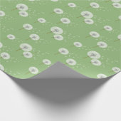 緑の背景のタンポポ模様 ラッピングペーパー (角)