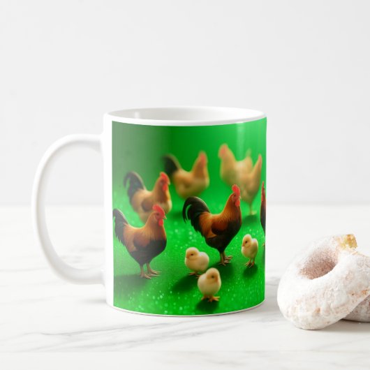 緑の背景のニワトリ コーヒーマグカップ (ドーナツ)