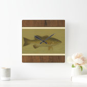 緑の背景のブラックバス スクエア壁時計 (ホーム)