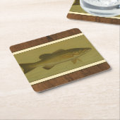 緑の背景のブラックベース スクエアペーパーコースター (アングル)