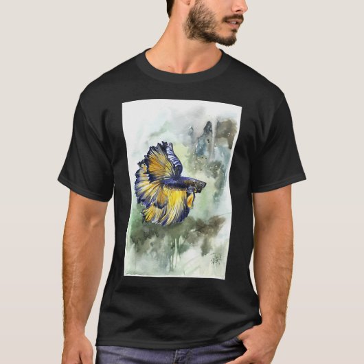 緑の背景のベタの魚のイラスト Tシャツ (正面)