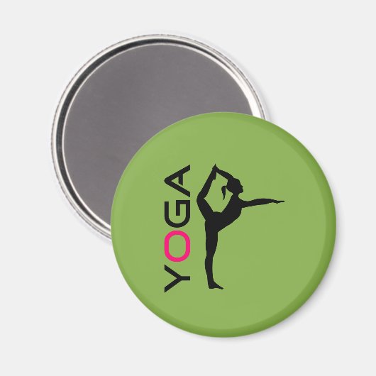 緑の背景のヨガポーズシルエット マグネット (正面/裏面)