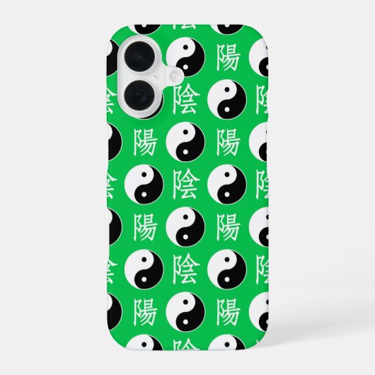 緑の背景の中国の陰陽パターン iPhone 16ケース (裏面)