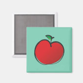 緑の背景の大きな赤い淡い色のリンゴスケッチ マグネット (正面/裏面)