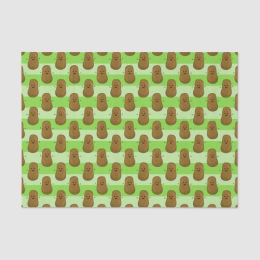 緑の背景の幸せストライプのなジャガイモ 薄葉紙 (正面)